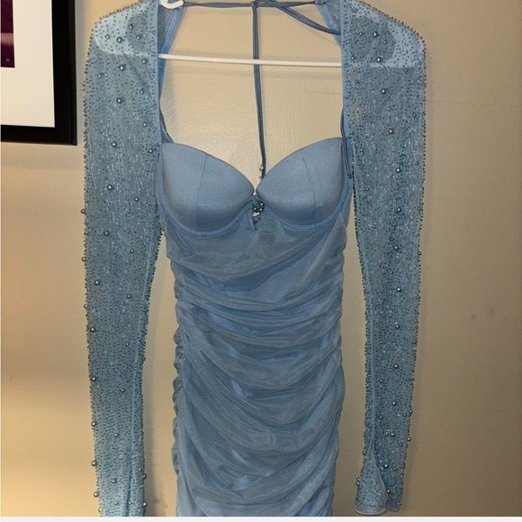 Oh Polly ST. GERMAIN Embellished Long Sleeve Mini Dress in Blue - US 6 - Picture 11 of 12